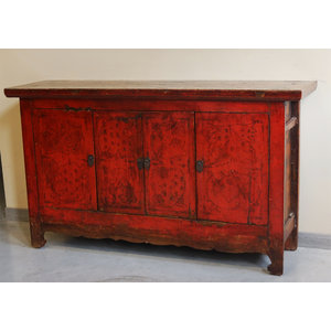 CREDENZE, MADIE - CREDENZA CINESE LACCA ROSSA DECORO LIEVE - CM-11748